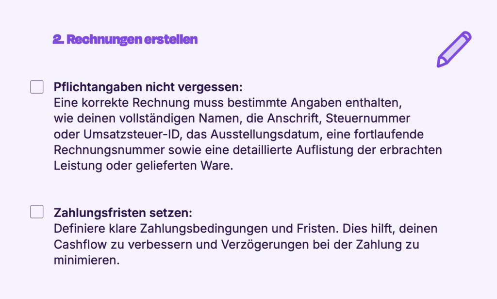 Checkliste
zu Buchhaltung, Rechnungserstellung
und Finanzplanung